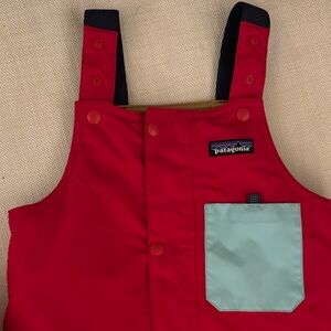 Patagonia Red Snow Bibs with Light Blue Pocket